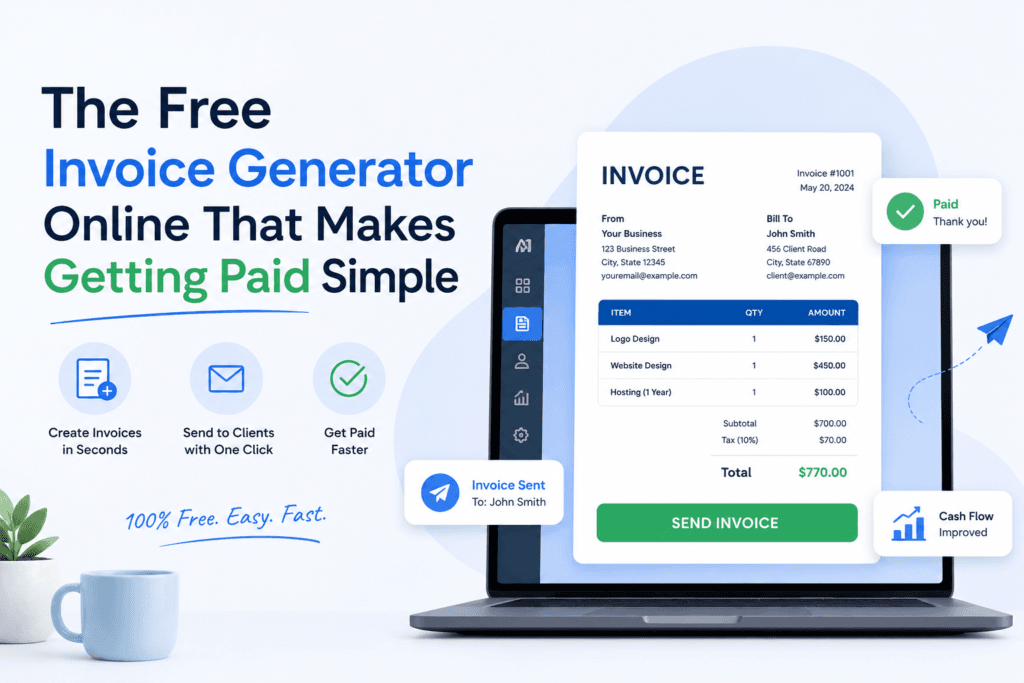 Free invoice generator online by Toolriz — create professional invoices instantly. No signup, no fees. Built for U.S. freelancers & small businesses.