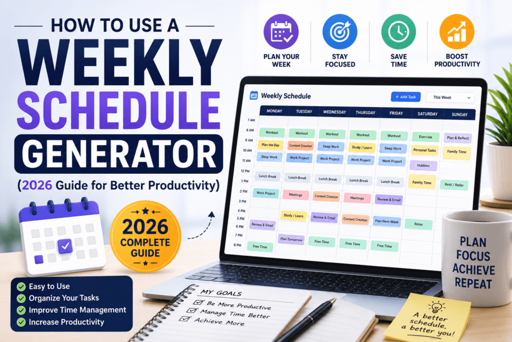 weekly schedule generator, how to use a weekly schedule generator, free weekly schedule planner, visual weekly schedule, time blocking template, toolriz schedule generator