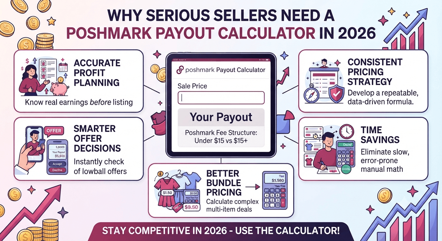 Why serious sellers need a Poshmark Payout Calculator in 2026: accurate profit planning, smarter offer decisions, better bundle pricing, time savings, and consistent pricing strategy