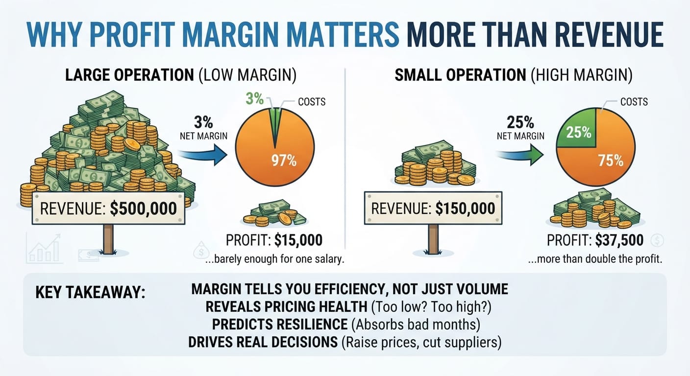 Comparison of a high-revenue low-margin business versus a smaller high-margin business