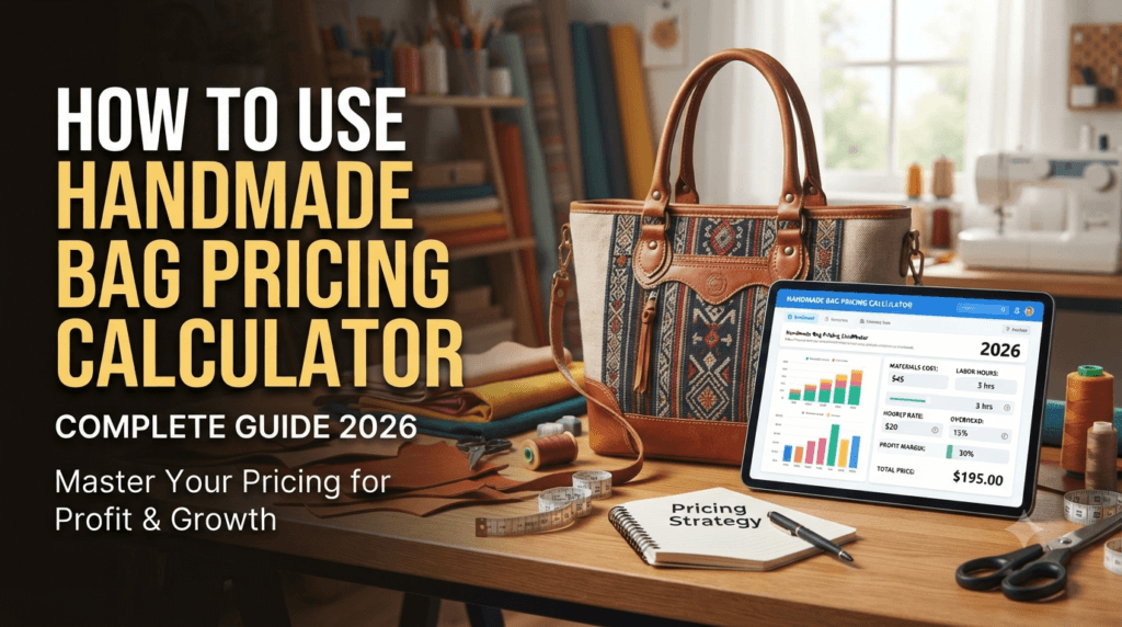 handmade bag pricing calculator, how to price handmade bags, craft pricing guide, leather bag pricing formula, pricing handmade items for profit, etsy bag pricing strategy