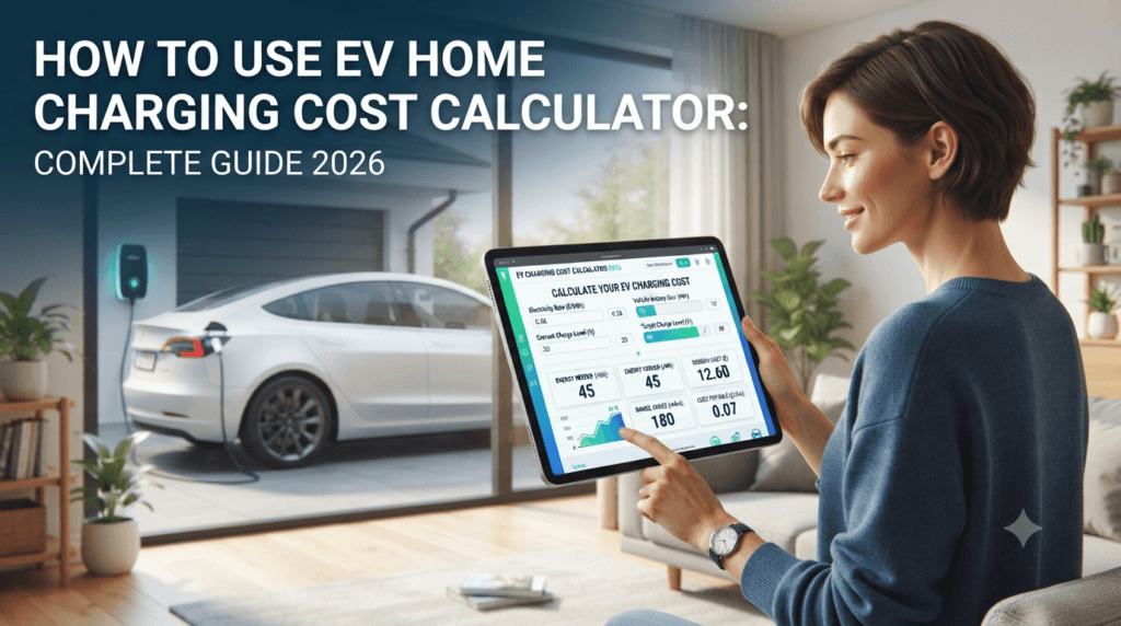 EV home charging cost calculator, electric vehicle charging cost, EV vs gas savings, TOU electricity rates, level 2 charger cost, EV charging cost per kWh, EV home charger calculator 2026