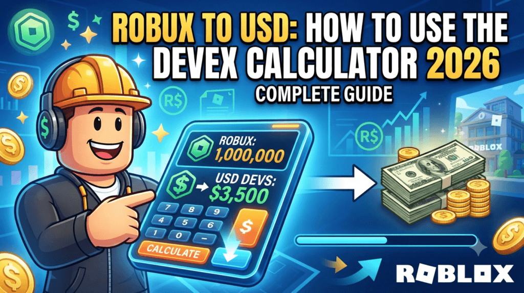 Robux to USD DevEx Calculator, Robux to USD DevEx, Roblox DevEx 2026, Robux DevEx rates 2026, convert Robux to USD, Robux cash out guide, DevEx calculator Roblox, Robux to dollar calculator, DevEx eligibility 2026, Roblox creator payout