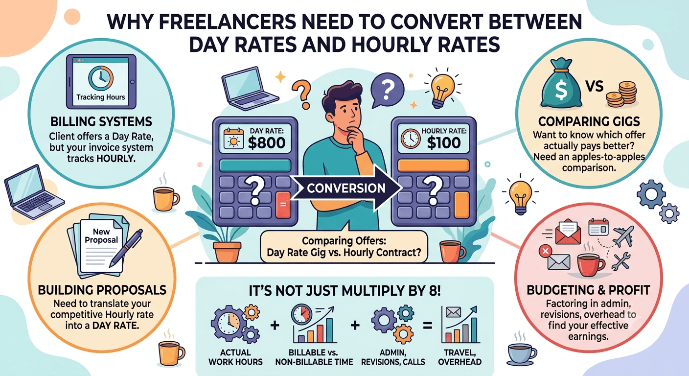 Why freelancers need to convert between day rates and hourly rates