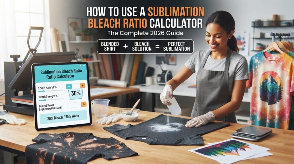 sublimation bleach ratio calculator, sublimation bleaching guide, bleach ratio for shirts, sublimation craft tutorial, shirt bleaching tips