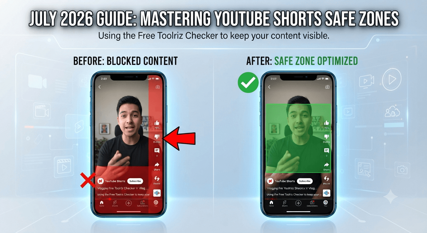 Example of a YouTube Shorts frame checked for safe zone placement using the Toolriz checker